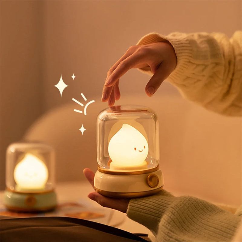 Lámpara de noche pequeña retro para dormitorio, mini lámpara de noche LED de escritorio, bonita, creativa, recargable por USB, portátil, de dibujos animados, para mesa de café, bar, hotel, dormitorio, decoración del hogar