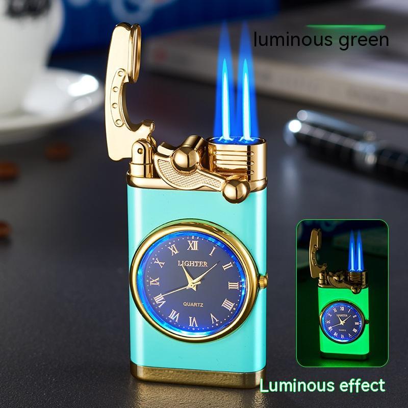 Nuevo encendedor con brazo oscilante de reloj eléctrico, encendido automático, llama azul recta, encendedor creativo con esfera real, recargable a prueba de viento, regalo para hombre.