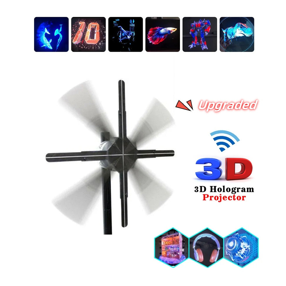 Pantalla de ventilador de máquina publicitaria holográfica 3D a simple vista mejorada compatible con video de imagen para tienda, bar y fiesta