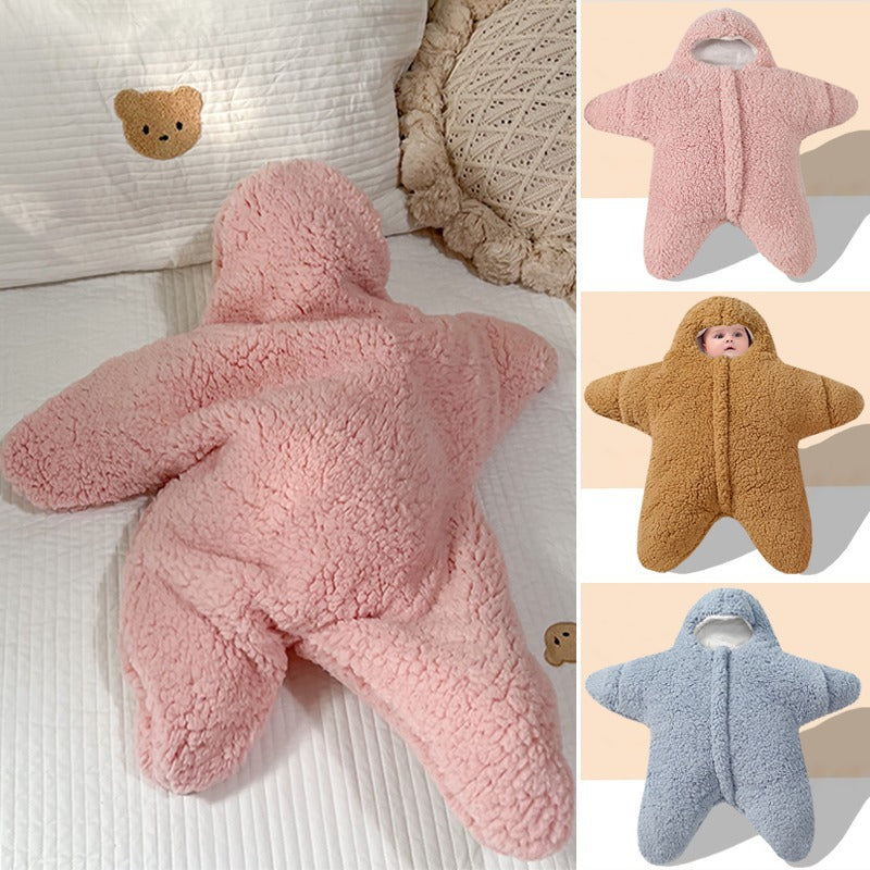 Saco de Dormir de Terciopelo de Cordero para Bebé Estrella de Mar, Cómodo para Recién Nacido, Masculino y Femenino, para Salidas, Edredón de Invierno, Acolchado de Algodón Grueso
