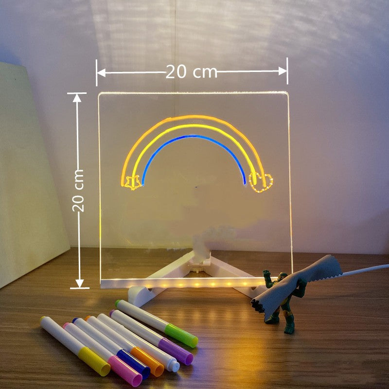 Lámpara de Noche LED con Tablero de Notas Acrílico DIY, Tablero de Mensajes Creativo, Lámpara de Vacaciones con 7 Bolígrafos, Lámpara de Escritorio LED USB, Lámpara de Pintura para Momentos Diarios