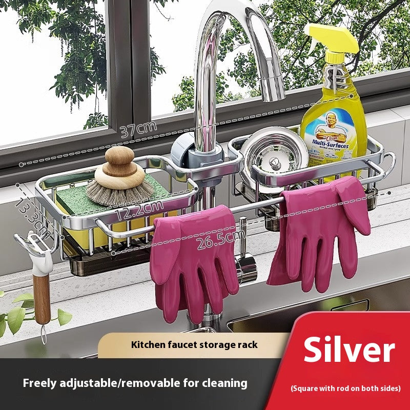 Estante de almacenamiento de grifo de fregadero de aluminio espacial para cocina Lavavajillas Fregadero de vegetales Suministros Cesto de drenaje doméstico Accesorios de baño