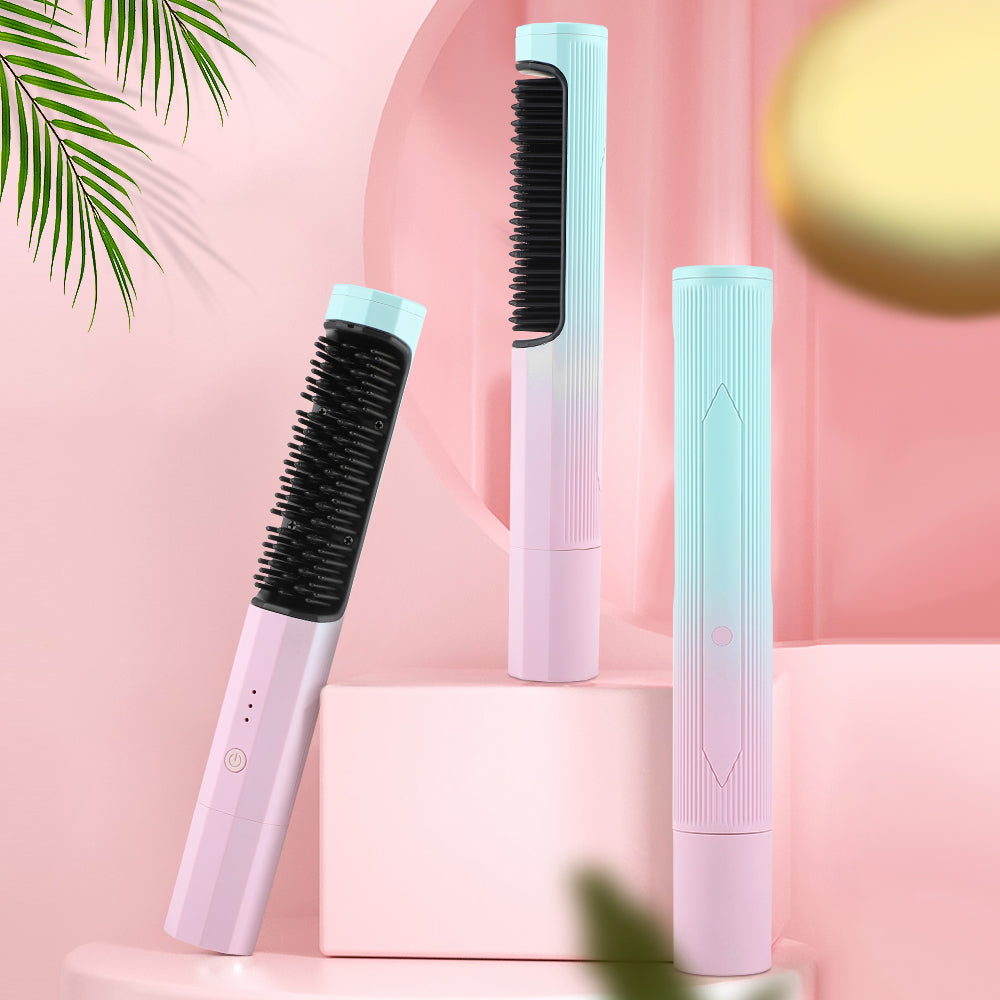 Peine Alisador Recargable para Cabello, Alisador Inalámbrico, Rizador, Estilizador, Doble Uso, Portátil para Viajes, Carga USB