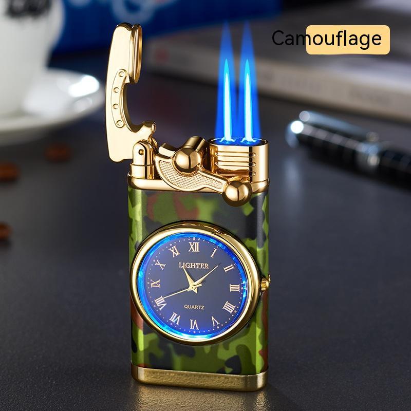 Nuevo encendedor con brazo oscilante de reloj eléctrico, encendido automático, llama azul recta, encendedor creativo con esfera real, recargable a prueba de viento, regalo para hombre.