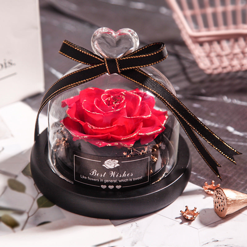 Día de San Valentín Navidad Flores Secas Para Decoración del Hogar Regalos de Boda Flores Secas Rosa Eterna Real Decoración del Hogar con LED en Cristal