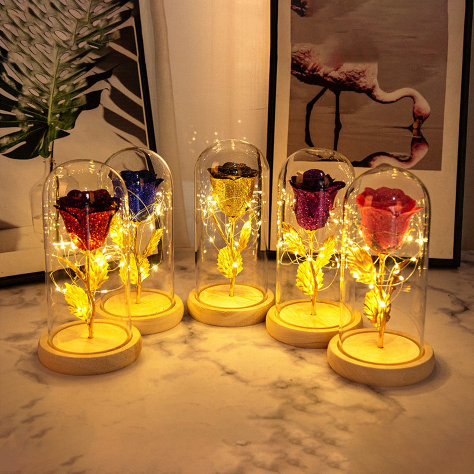Regalo de San Valentín para novia: flores de rosas eternas con luz LED en cúpula de cristal, decoración para bodas, Día de la Madre, regalo para mujer
