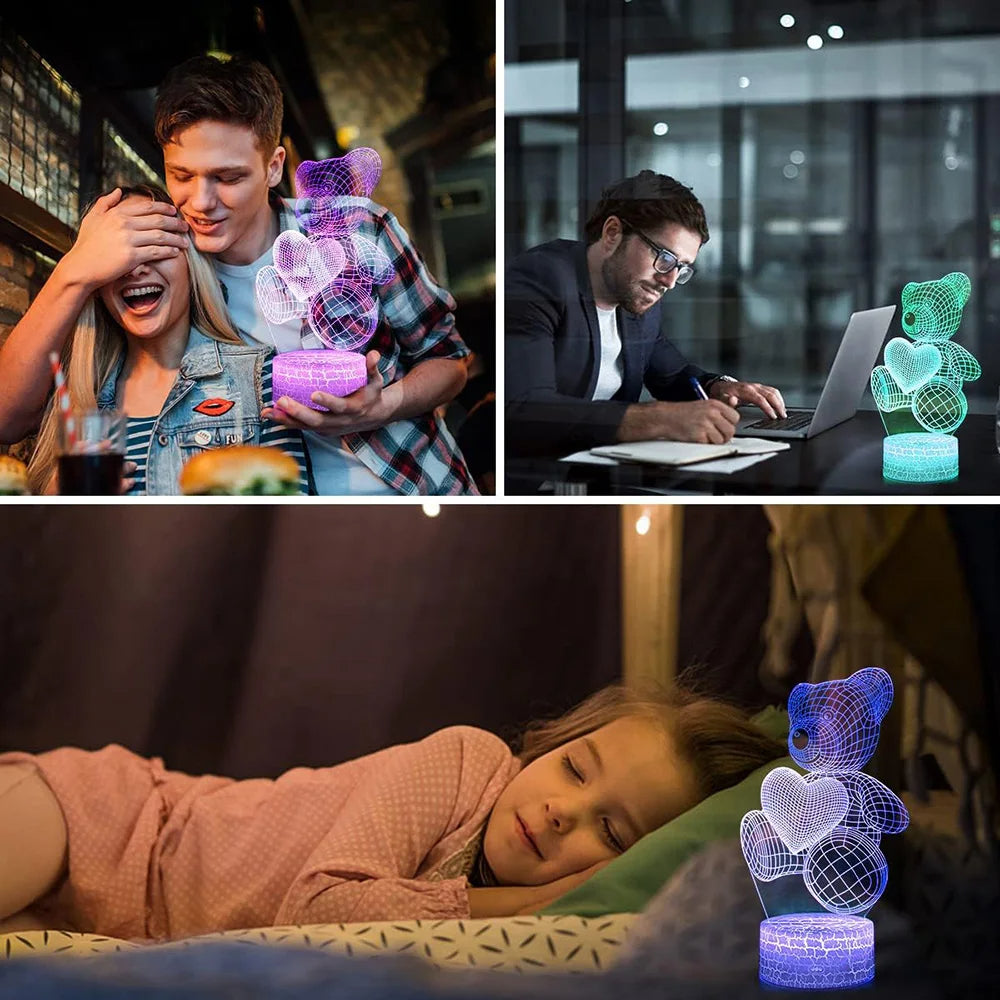 Lámpara 3D acrílica USB LED, luces de noche, letrero de neón, decoraciones navideñas para el hogar, dormitorio, decoración de cumpleaños, regalos de San Valentín