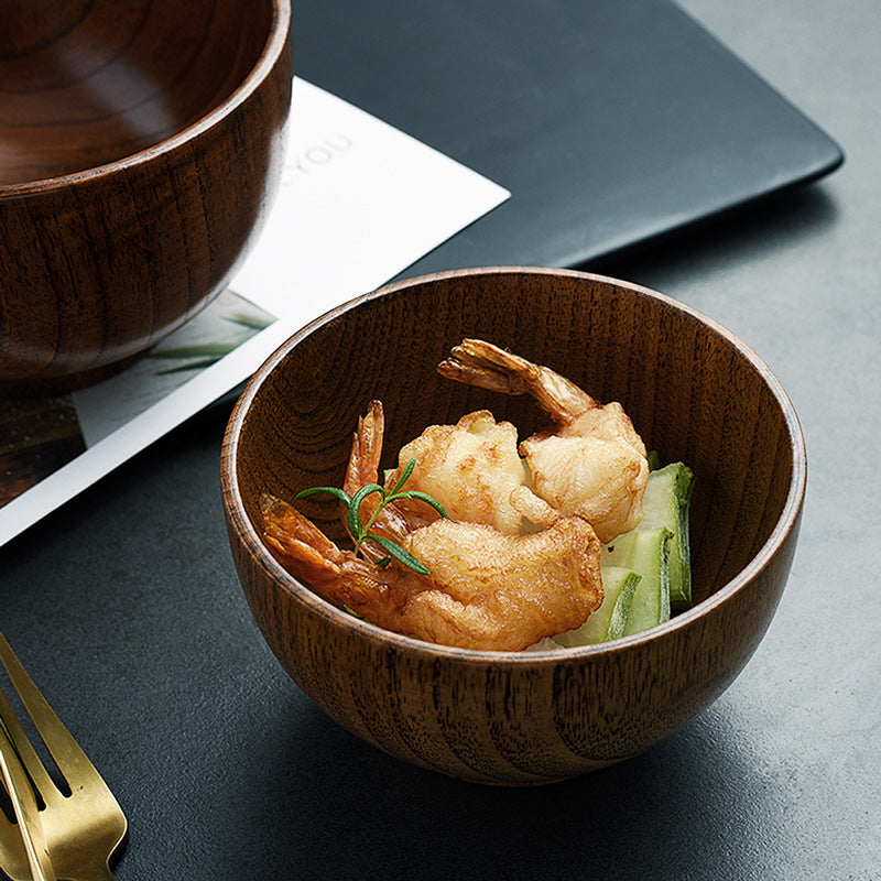 Cuenco de madera estilo japonés, tazón de madera para arroz y sopa, tazón para ensalada, recipiente de comida, tazón grande y pequeño para niños, utensilios de mesa de madera.