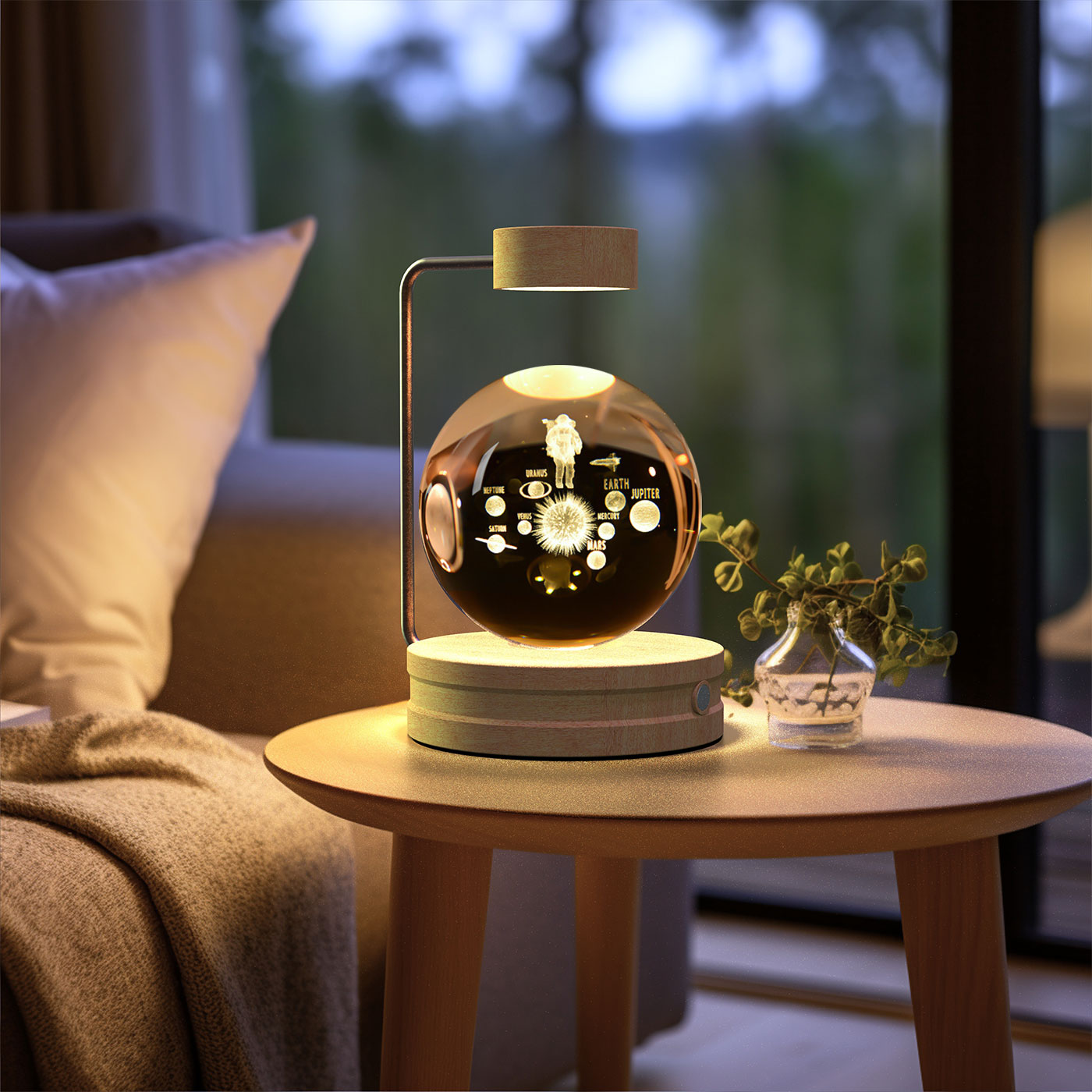 Luz de noche de bola de cristal con dinosaurio cósmico para interior, USB, luz cálida para mesita de noche, regalo de cumpleaños