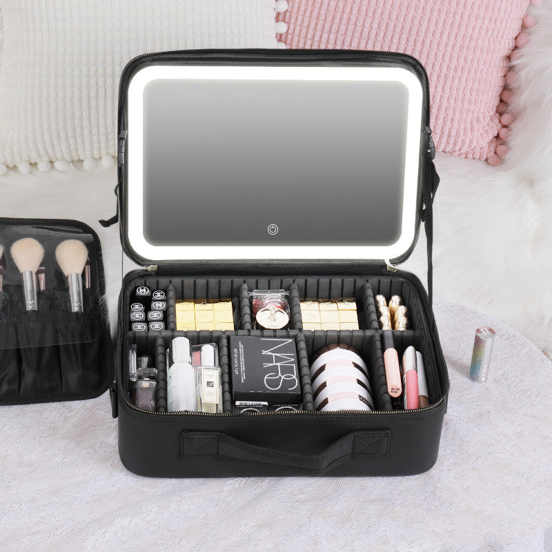 Estuche cosmético LED inteligente con espejo, bolsa cosmética, bolsa de almacenamiento portátil de moda de gran capacidad, bolsas de maquillaje de viaje