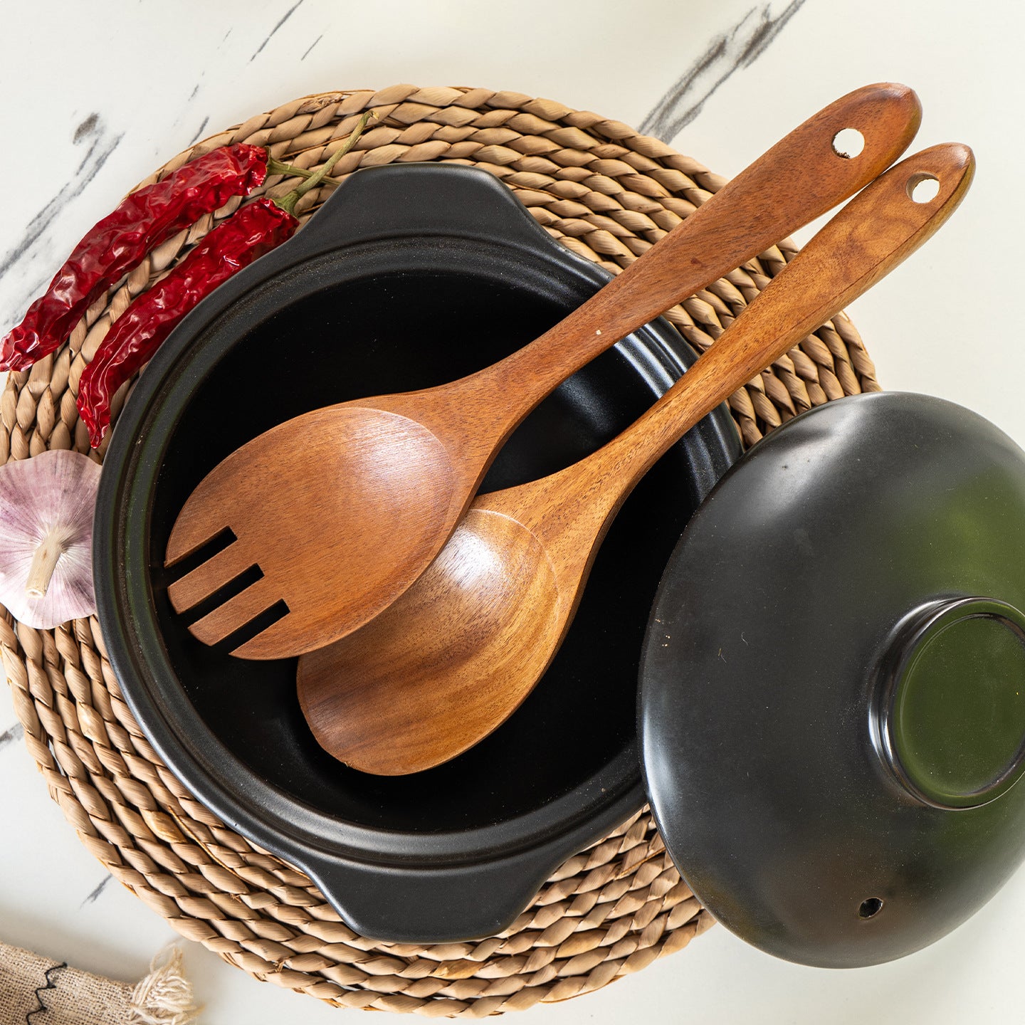 Chinese Elm Wooden Spatula Non-Stick Cookware Set