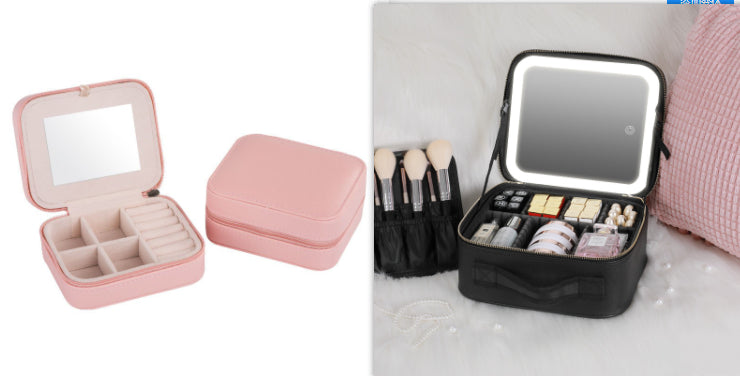 Estuche cosmético LED inteligente con espejo, bolsa cosmética, bolsa de almacenamiento portátil de moda de gran capacidad, bolsas de maquillaje de viaje