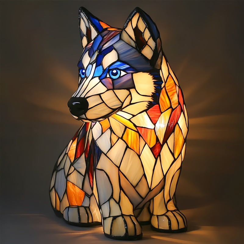 Lámpara decorativa de perro extraño y colorido de resina