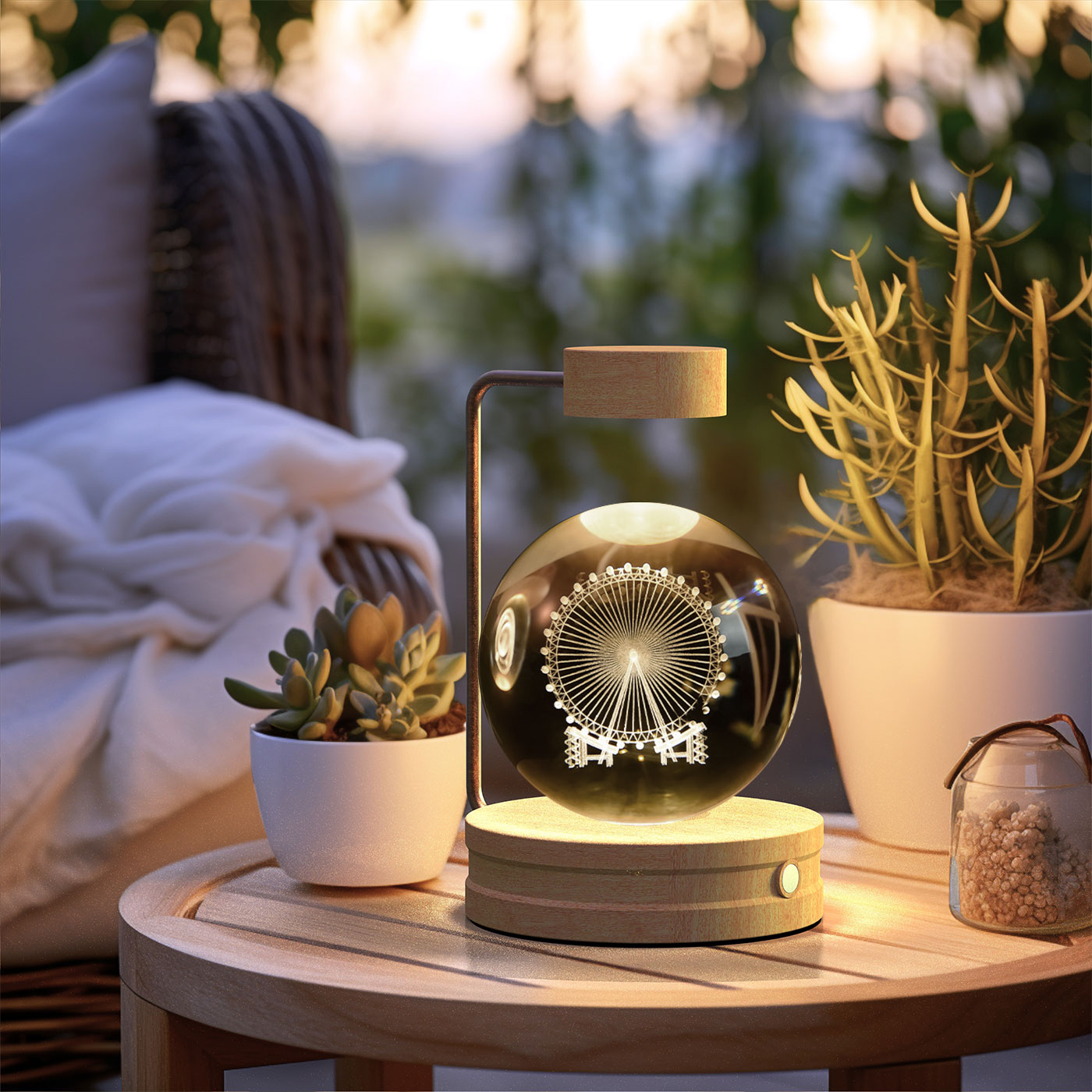 Luz de noche de bola de cristal con dinosaurio cósmico para interior, USB, luz cálida para mesita de noche, regalo de cumpleaños