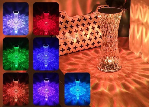 Lámpara de mesa creativa de diamante de cristal recargable de acrílico para mesita de noche