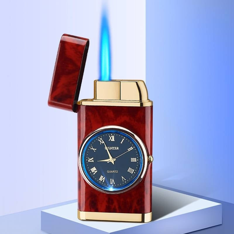 Nuevo encendedor con brazo oscilante de reloj eléctrico, encendido automático, llama azul recta, encendedor creativo con esfera real, recargable a prueba de viento, regalo para hombre.