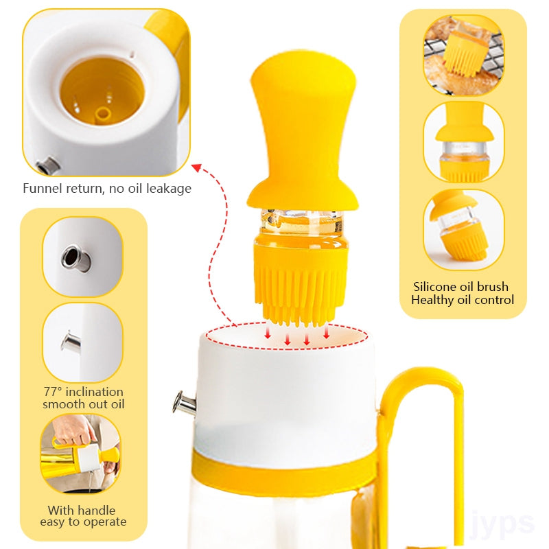 Dispensador de aceite 2 en 1 con brocha de silicona, botella de vidrio para pulverizador de aceite de barbacoa, silicona para barbacoa, cocina, botella de condimento, utensilios de cocina