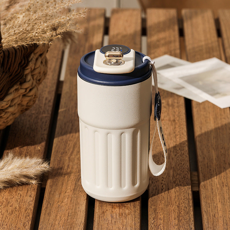Taza de café portátil inteligente con pantalla digital, botella de agua de acero inoxidable, termo de coche, taza aislada para mantener el frío, 450ml