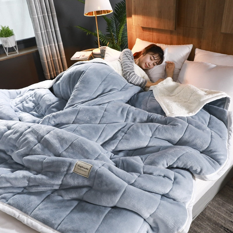 Mantas y cobertores de lana gruesos y cálidos para el invierno, edredones supersuaves de lujo, mantas lisas para cama individual.
