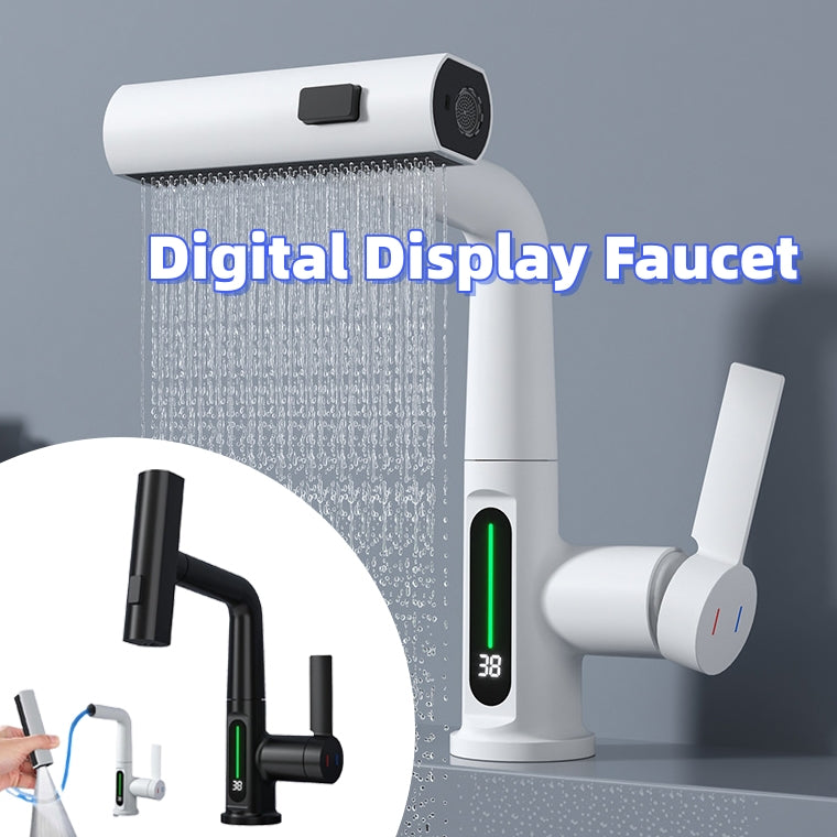 Grifo extensible con pantalla digital inteligente para lavabo, rotación con pantalla digital de temperatura