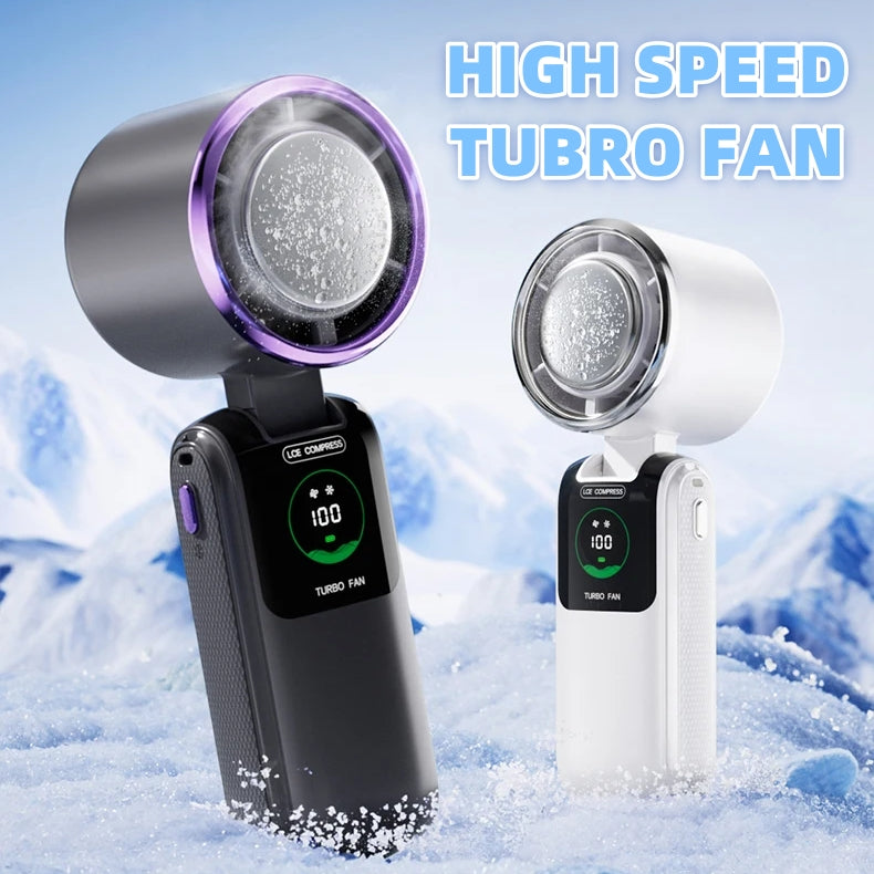 Nuevo Ventilador Eléctrico Portátil de Mano de Alta Velocidad con Bolsa de Hielo, Velocidad Ajustable, Plegable, Mini Ventilador Pequeño para Colgar al Cuello para Exteriores