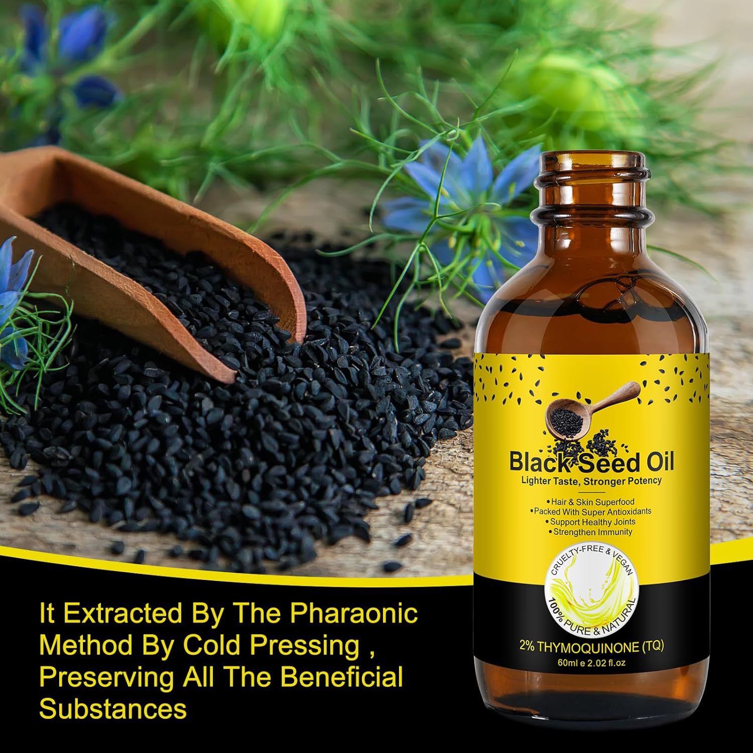 Gotas de aceite de semilla negra con vitaminas