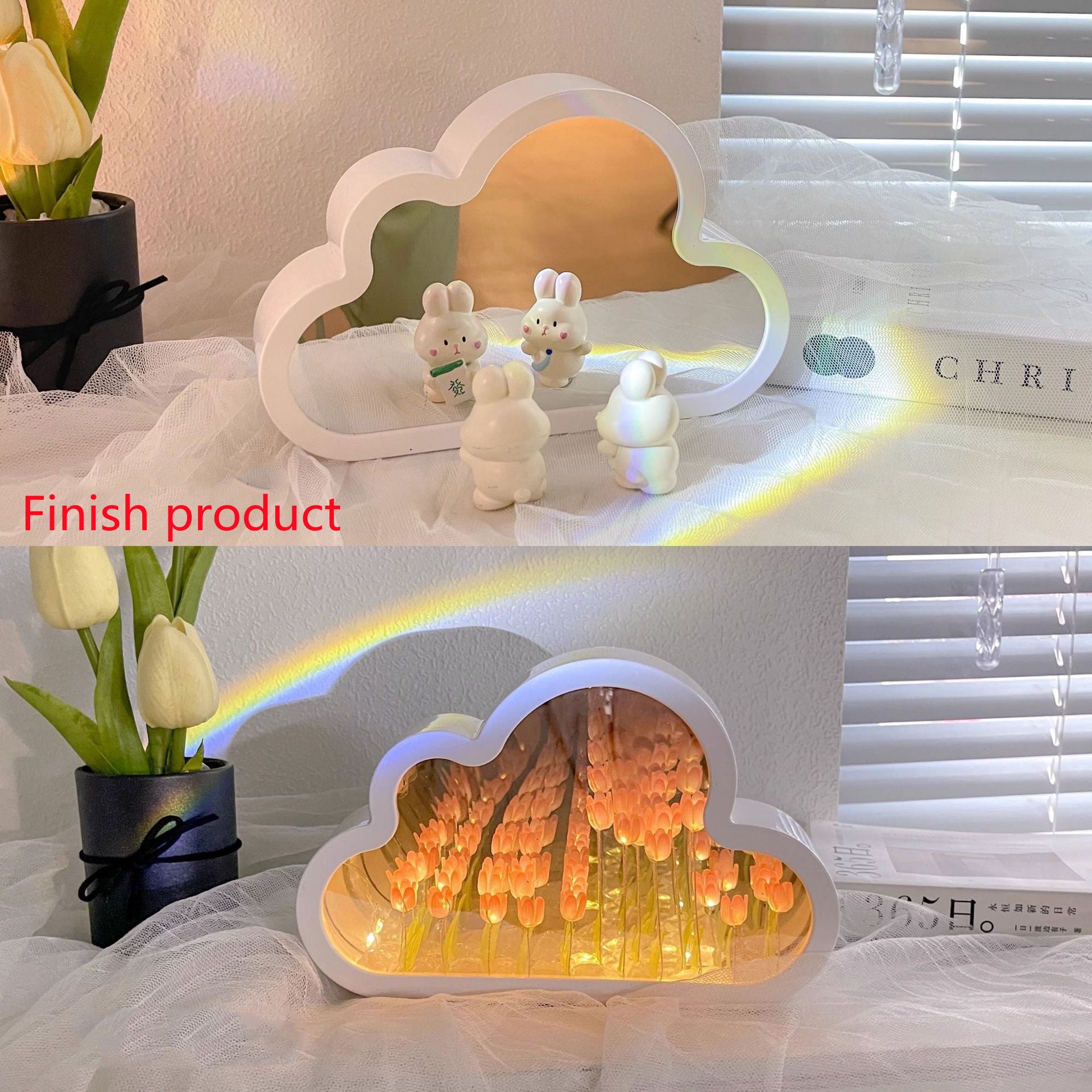 Tulipán Lámpara de Noche Material DIY Nube Tulipanes Lámpara de Noche Espejos Decorativos Marco de Fotos Luces de Mesa LED Coreano Creativo Escritorio Dormitorio Hecho a Mano Regalos de Cumpleaños