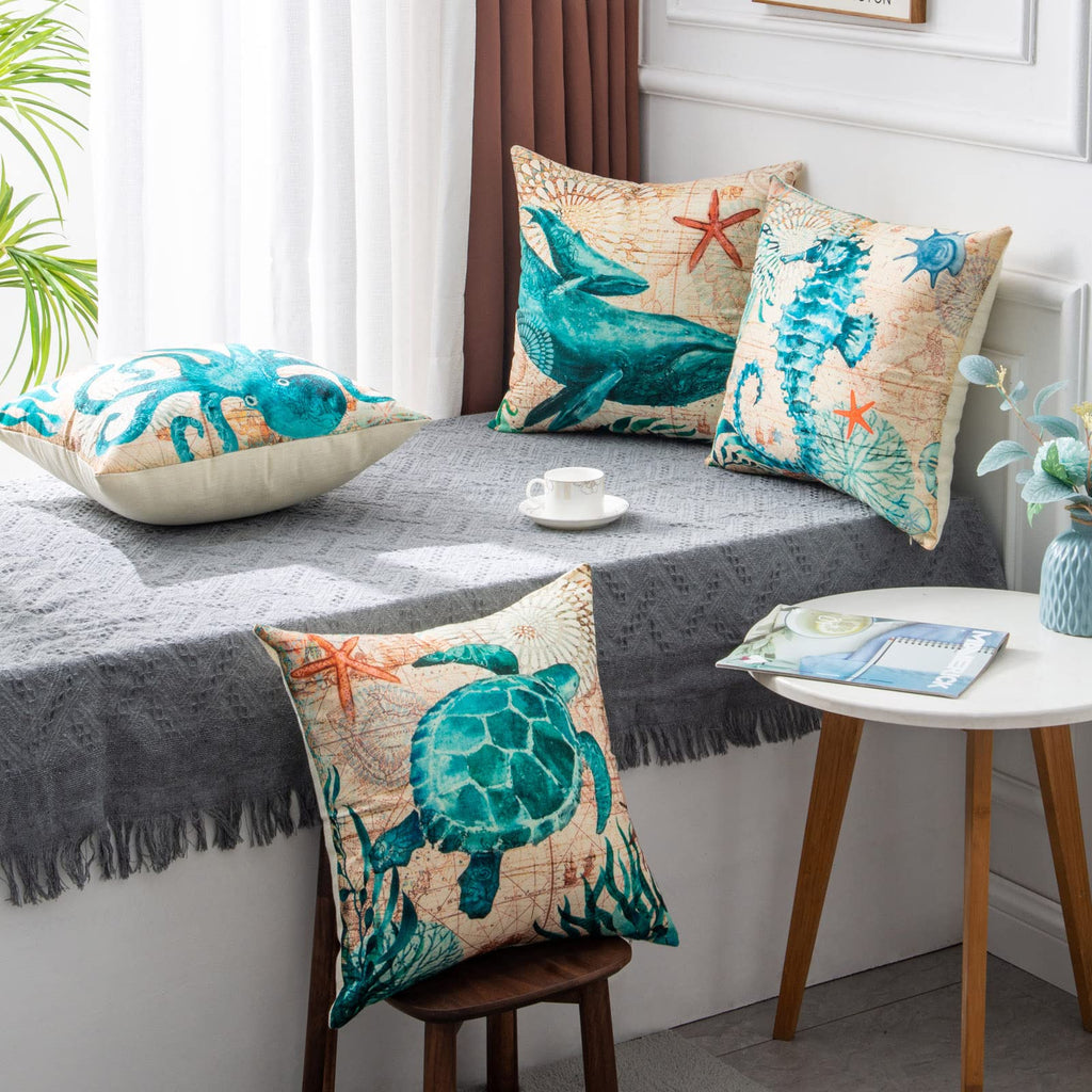 Fundas de cojín con estampado de tortuga marina para sofá, silla, asiento, decoración del hogar