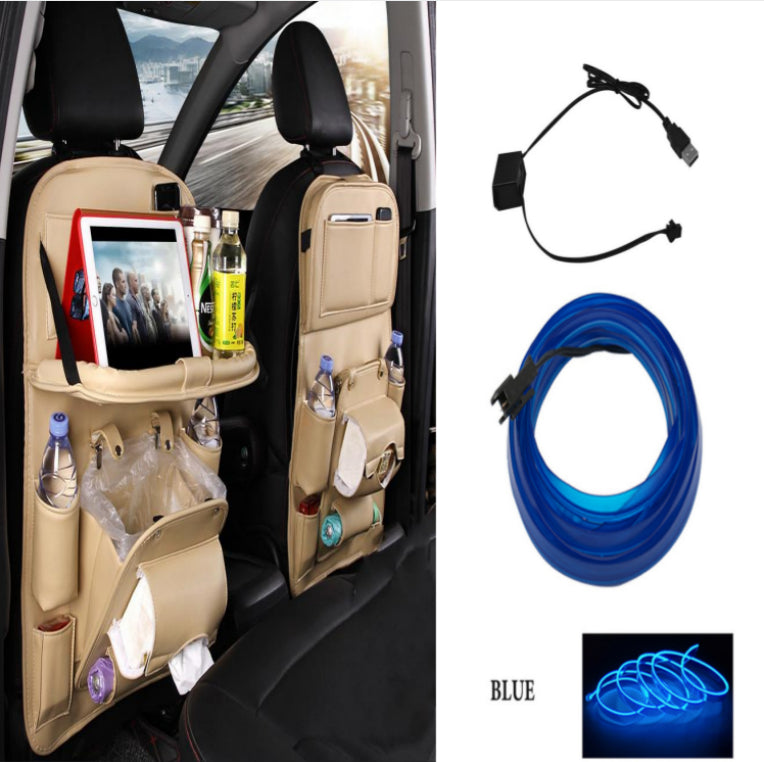 Bolsa de almacenamiento para coche de cuero PU, bandeja multifunción para asiento trasero, bolsa colgante, organizador de coche impermeable, accesorios de interior de automoción