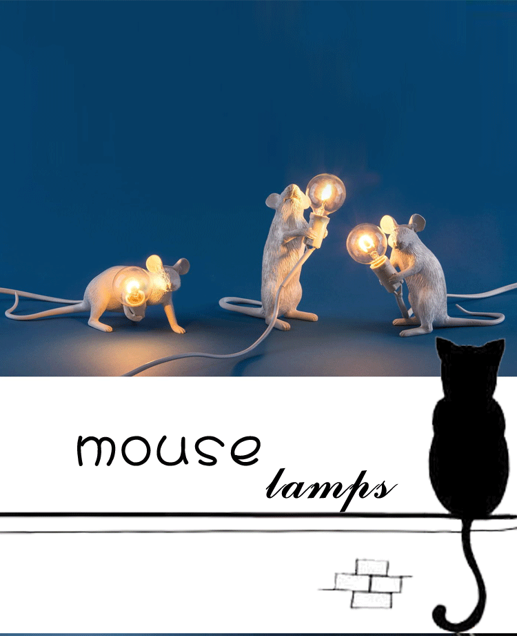 Lámpara de mesa creativa nórdica de resina con forma de ratón, luces nocturnas LED de escritorio, lámparas de escritorio pequeñas y mini con forma de rata