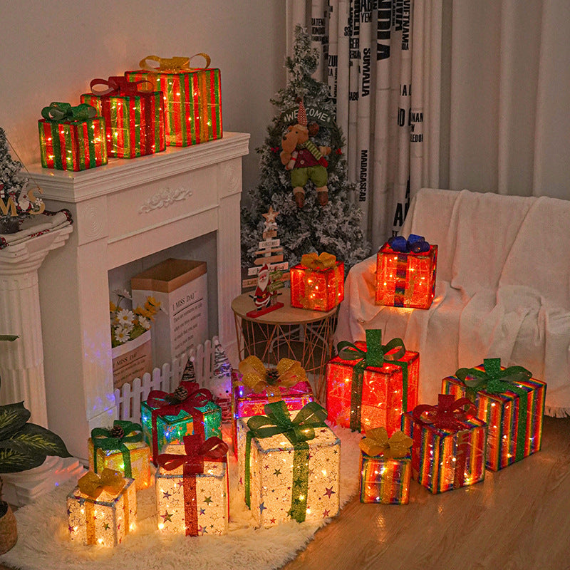 Decoración de Navidad iluminada para exteriores, caja de regalo de Navidad luminosa con lazo para árbol de Navidad, hogar y patio.