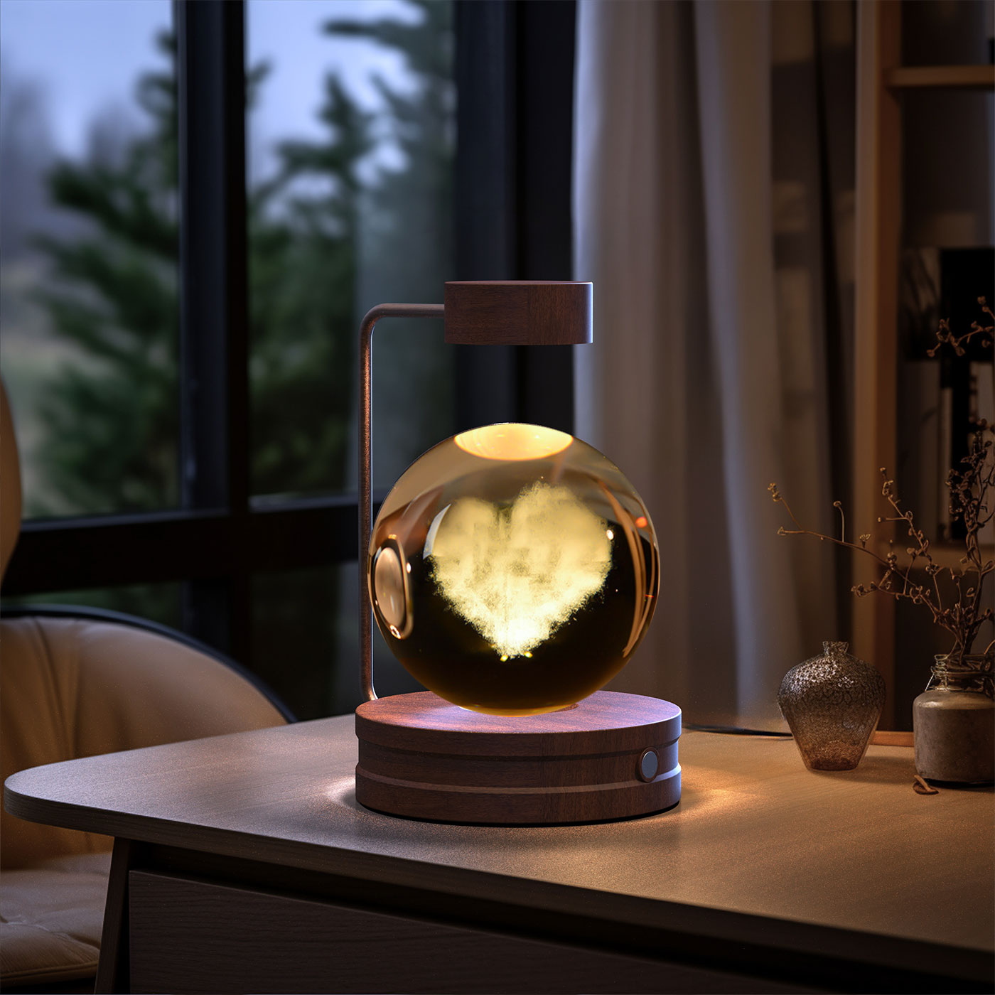Luz de noche de bola de cristal con dinosaurio cósmico para interior, USB, luz cálida para mesita de noche, regalo de cumpleaños