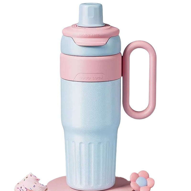 Taza térmica de doble bebida degradada de 780 ml de acero inoxidable con tapa, taza de café, termo, vaso de gran capacidad con pajita para hombre y mujer