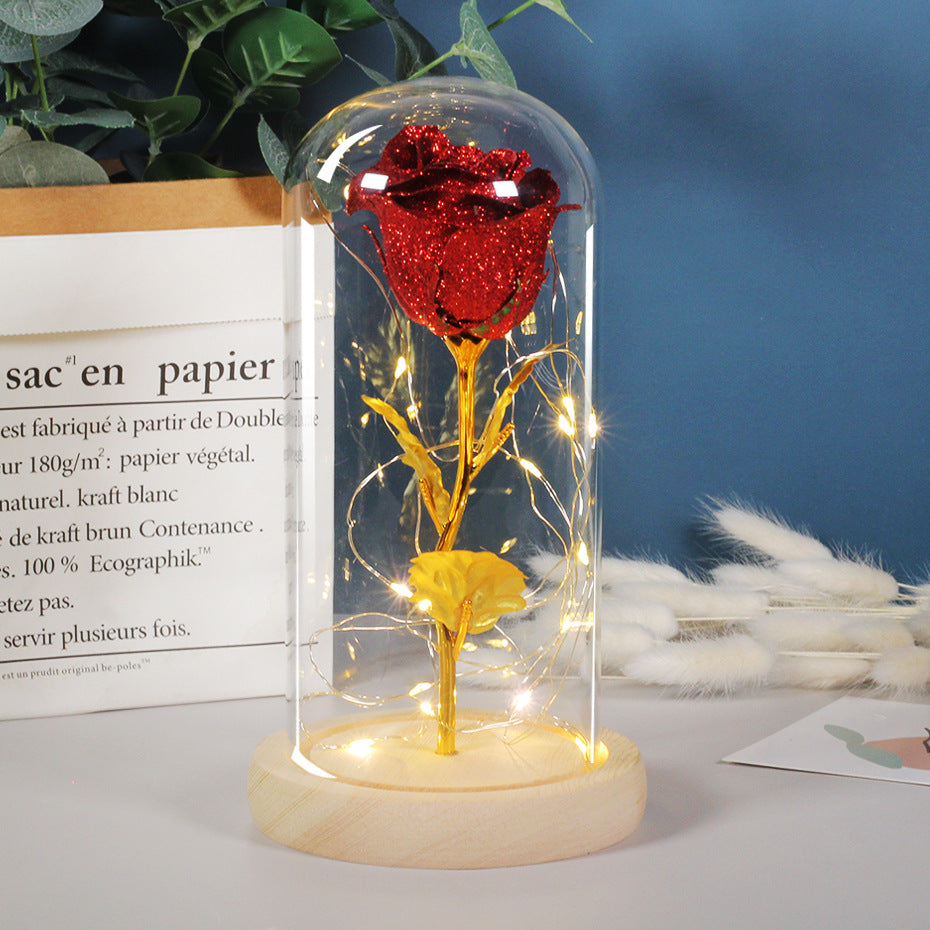 Regalo de San Valentín para novia: flores de rosas eternas con luz LED en cúpula de cristal, decoración para bodas, Día de la Madre, regalo para mujer