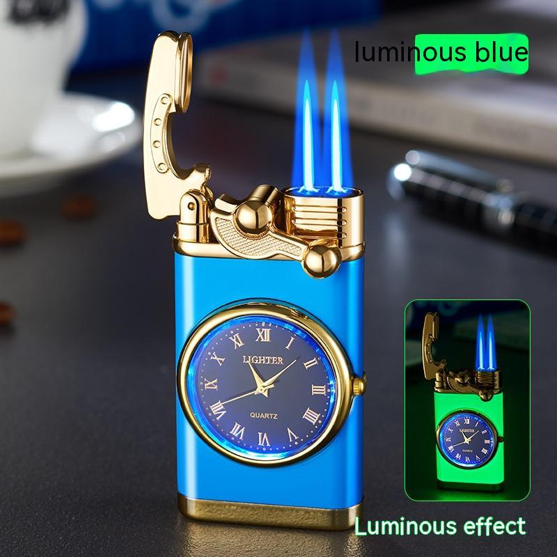 Nuevo encendedor con brazo oscilante de reloj eléctrico, encendido automático, llama azul recta, encendedor creativo con esfera real, recargable a prueba de viento, regalo para hombre.