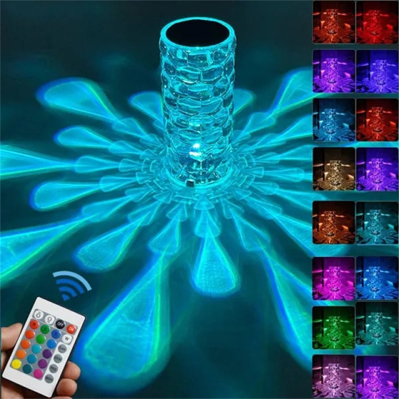 Lámpara de mesa de cristal recargable, luz nocturna de diamante con forma de lágrima, lámpara LED de cabecera, 3 y 16 colores, lámpara táctil para la decoración del hogar y el dormitorio.