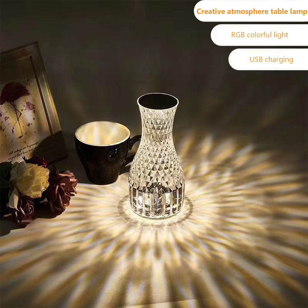 Lámpara de cristal con forma de jarrón, lámpara de mesa de diamante romántica junto a la cama, luces LED para decoraciones navideñas del hogar
