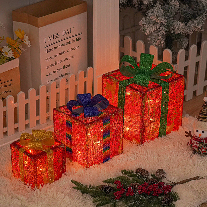 Decoración de Navidad iluminada para exteriores, caja de regalo de Navidad luminosa con lazo para árbol de Navidad, hogar y patio.