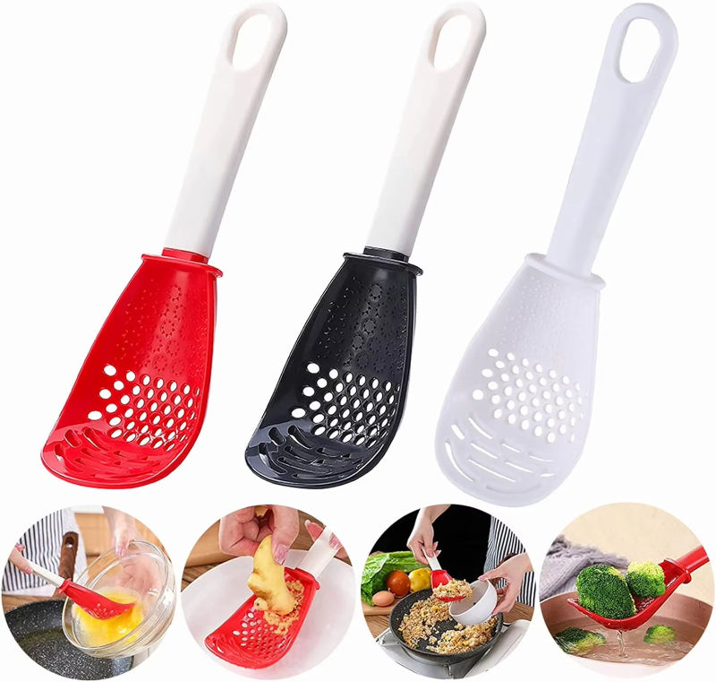 Cuchara ranurada multifuncional para moler, cocinar, machacar alimentos auxiliares, jengibre, ajo, prensa de patatas, espátula para saltear, utensilio de cocina