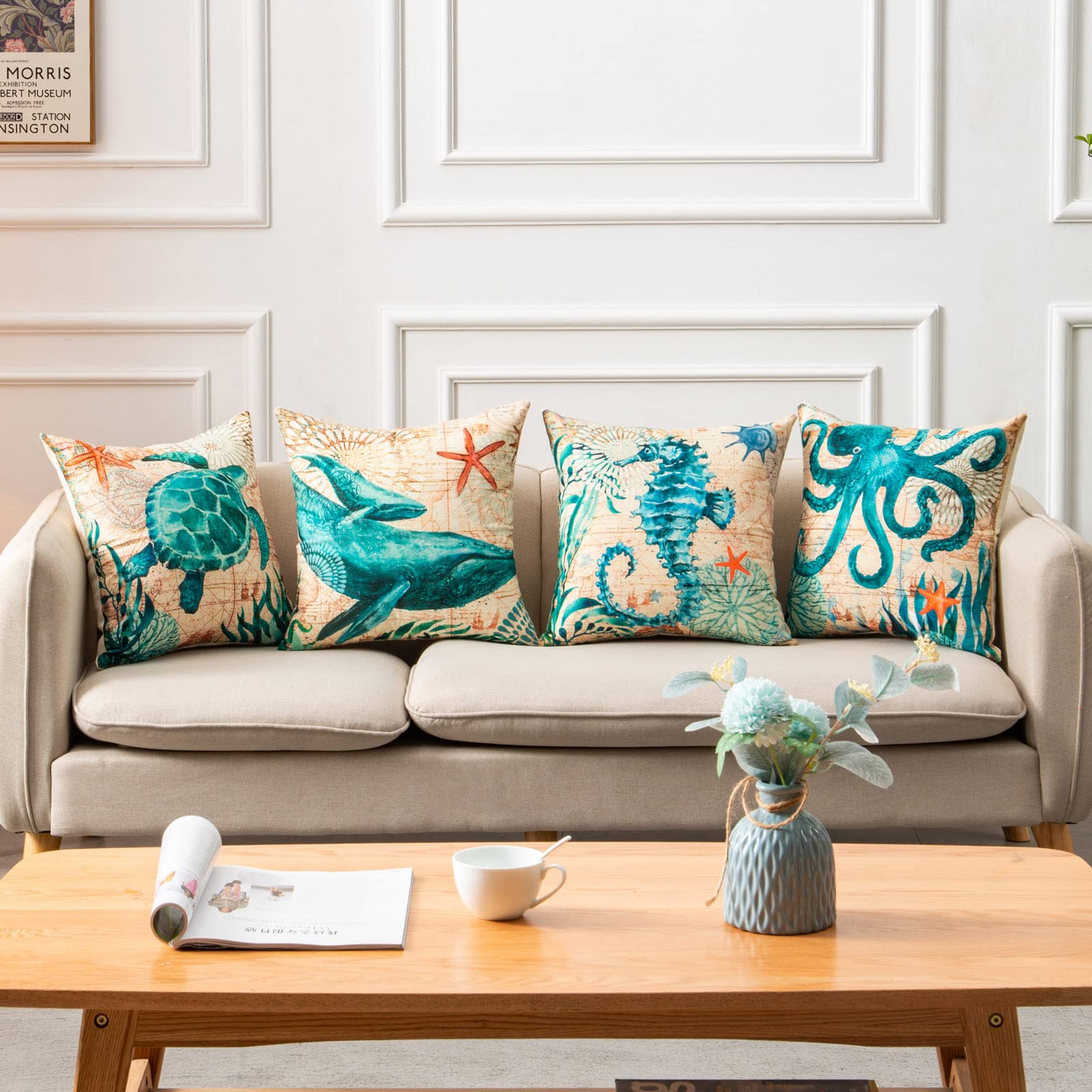 Fundas de cojín con estampado de tortuga marina para sofá, silla, asiento, decoración del hogar