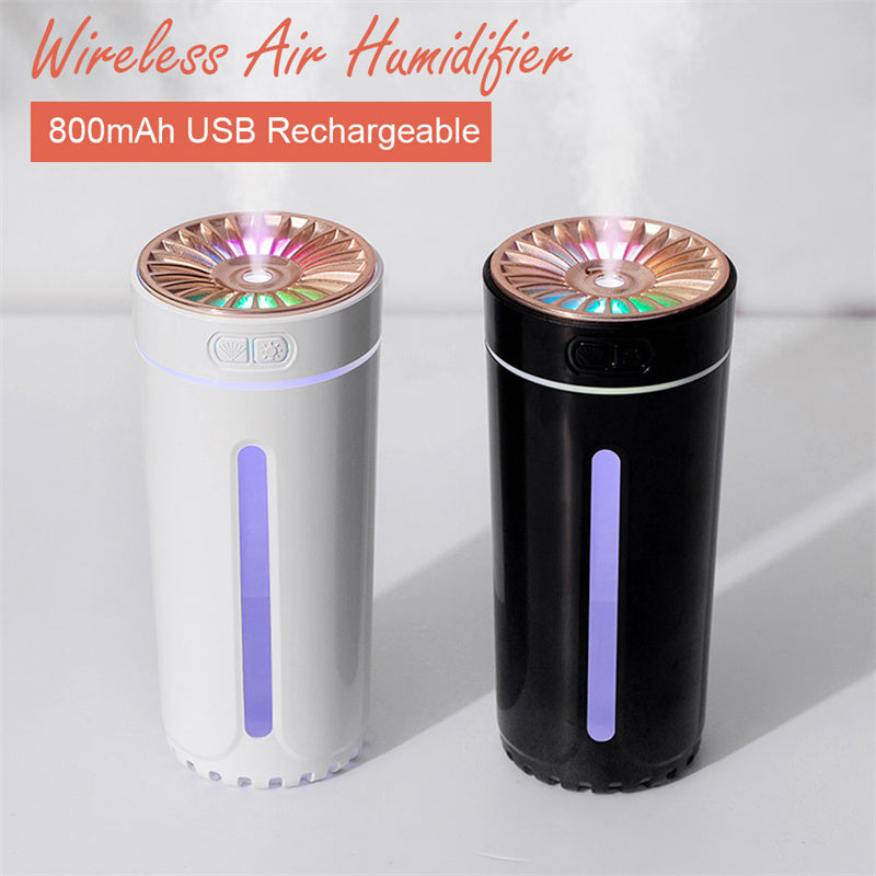 Humidificador de aire inalámbrico con luces de colores, ultrasónico silencioso, difusor purificador USB, 800 mAh recargable, fabricante de niebla fría para coche