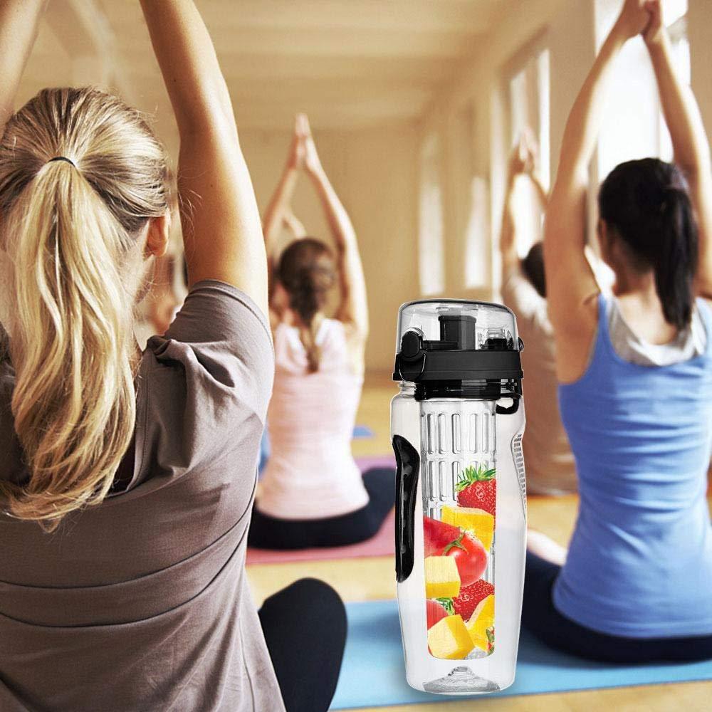 Botella de agua con infusor de frutas de 32 onzas, botella de agua de frutas de plástico sin BPA, botellas de agua deportivas con infusor de frutas, botella de jugo, coctelera, botella de agua