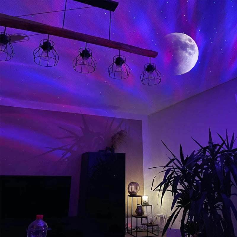 Proyector de Luces de Galaxia LED Aurora Boreal Proyector de Estrellas para Ambiente de Noche Luz de Galaxia Lámpara de Noche de Cielo y Luna para Dormitorio Decoración de Habitación Regalo