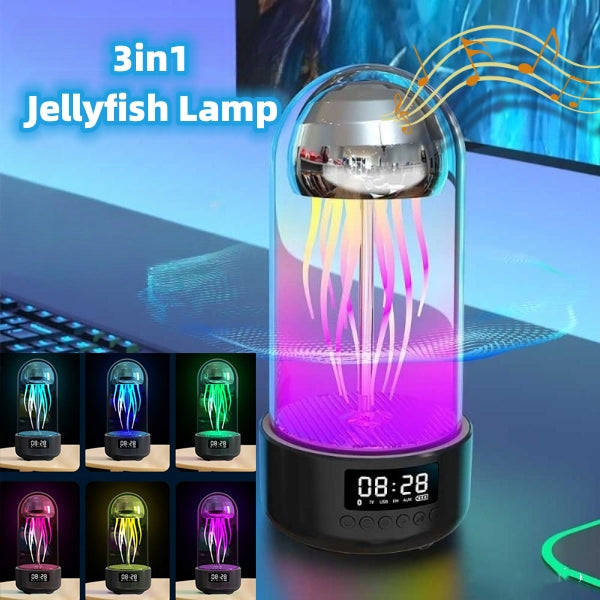 Lámpara de Medusa Colorida Creativa 3 en 1 con Reloj, Luz de Respiración Estéreo Luminosa Portátil, Decoración Inteligente, Altavoz Compatible con Bluetooth
