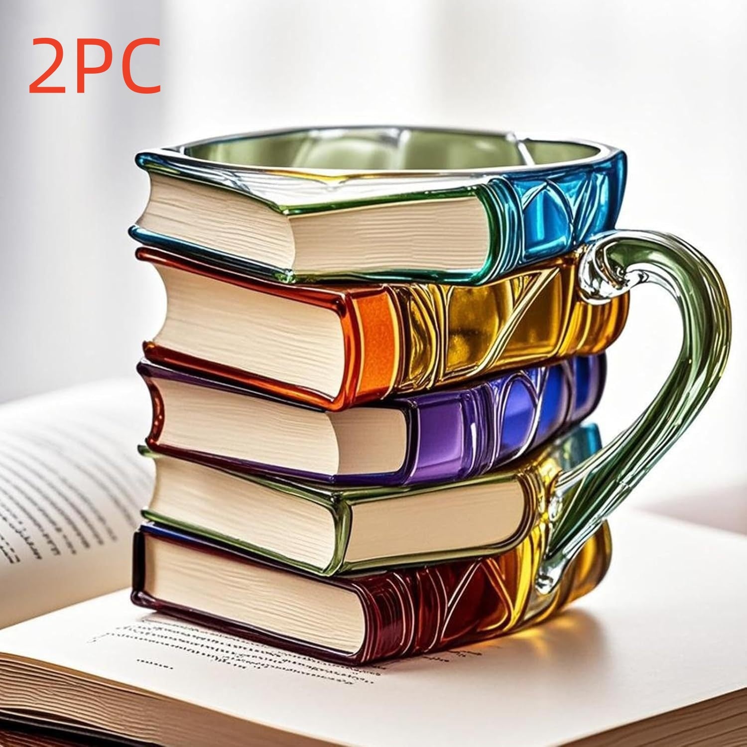 Taza de café apilable con diseño de libros pintados