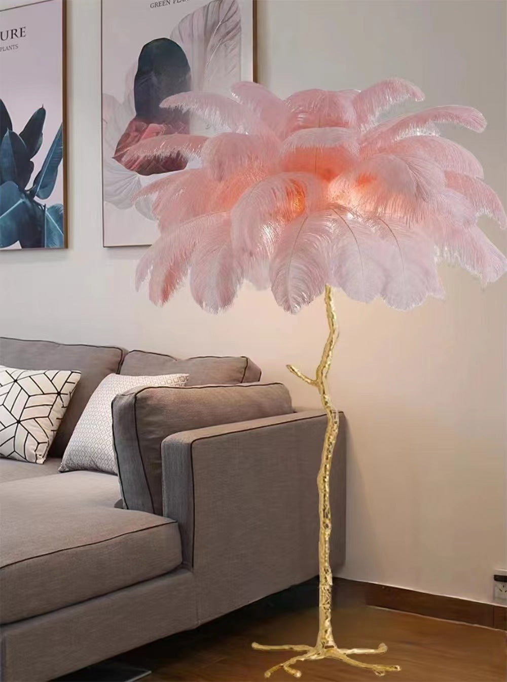 Lámpara de pie decorativa de resina con forma de pluma para sala de estar y dormitorio