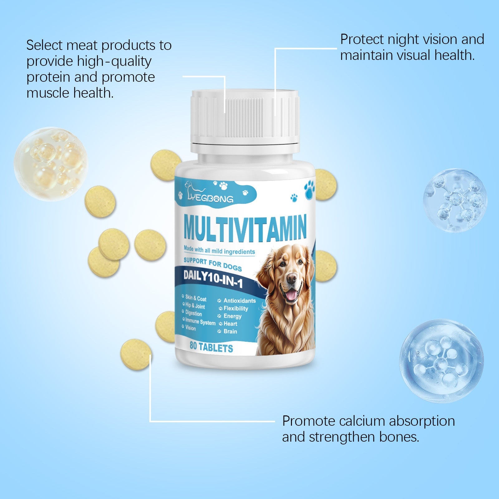 Yegbong Multivitamínico en comprimidos para perros Gatos Mascotas