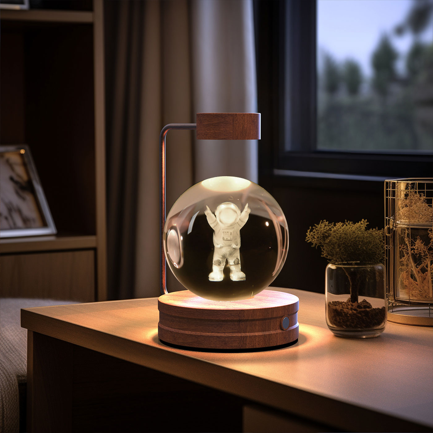Luz de noche de bola de cristal con dinosaurio cósmico para interior, USB, luz cálida para mesita de noche, regalo de cumpleaños
