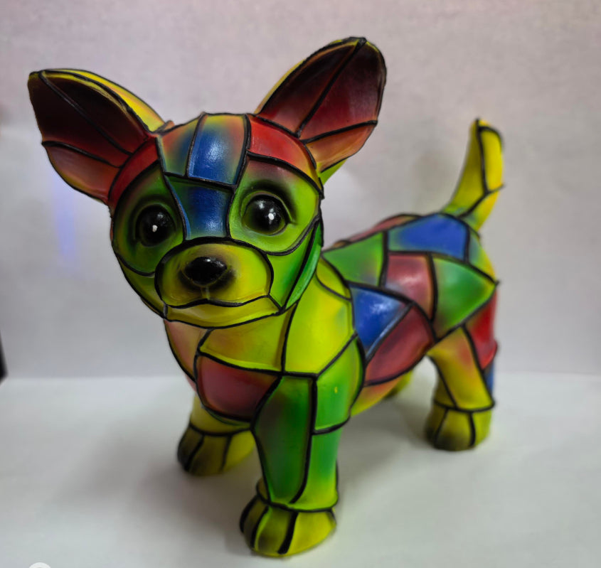 Lámpara decorativa de perro extraño y colorido de resina
