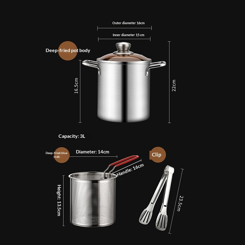 Stainless Steel Deep Fryer For Home Use, Small Skewer Fryer With Strainer
